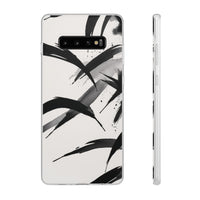 Japanese Ink Brush Strokes Phone Case - Minimal Black & White Abstract