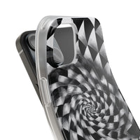 Checkerboard Spiral Illusion Phone Case - Bold Black & White Pattern
