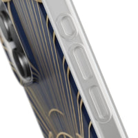 Art Deco Fan Motif Phone Case - Navy & Gold Luxury Design