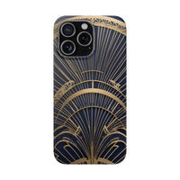 Art Deco Fan Motif Phone Case - Navy & Gold Luxury Design