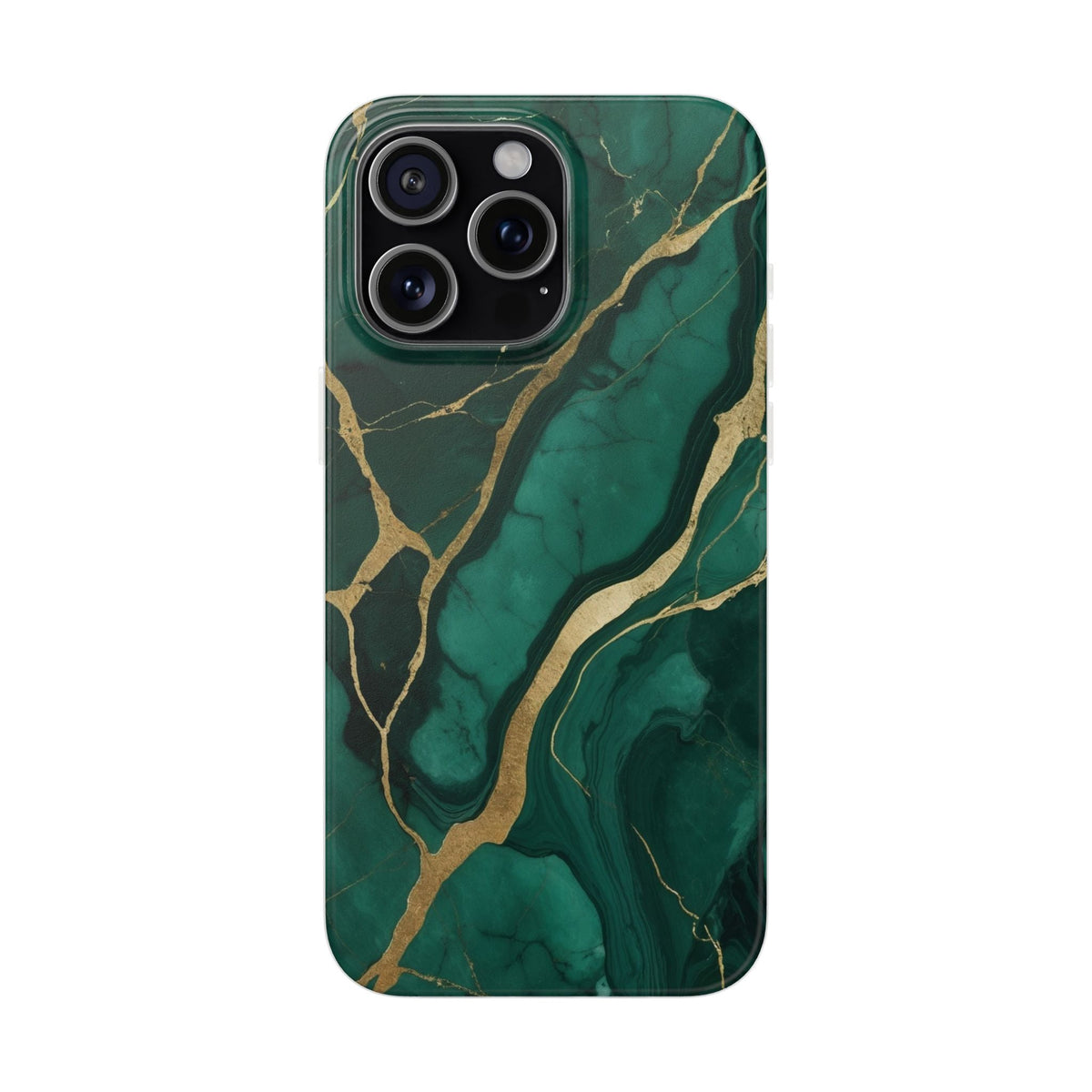 Green Marble & Gold Vein Phone Case - Luxe Stone Texture Pattern