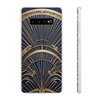 Art Deco Fan Motif Phone Case - Navy & Gold Luxury Design