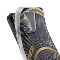 Art Deco Fan Motif Phone Case - Navy & Gold Luxury Design