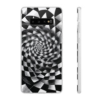 Checkerboard Spiral Illusion Phone Case - Bold Black & White Pattern