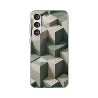 Minimal Isometric Cube Pattern Phone Case – Sage, Ivory & Grey 3D Effect