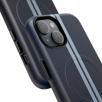Navy Racing Stripe Matte iPhone Case - Dual Stripe Sport Design, Shockproof MagSafe® Compatible