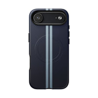 Navy Racing Stripe Matte iPhone Case - Dual Stripe Sport Design, Shockproof MagSafe® Compatible