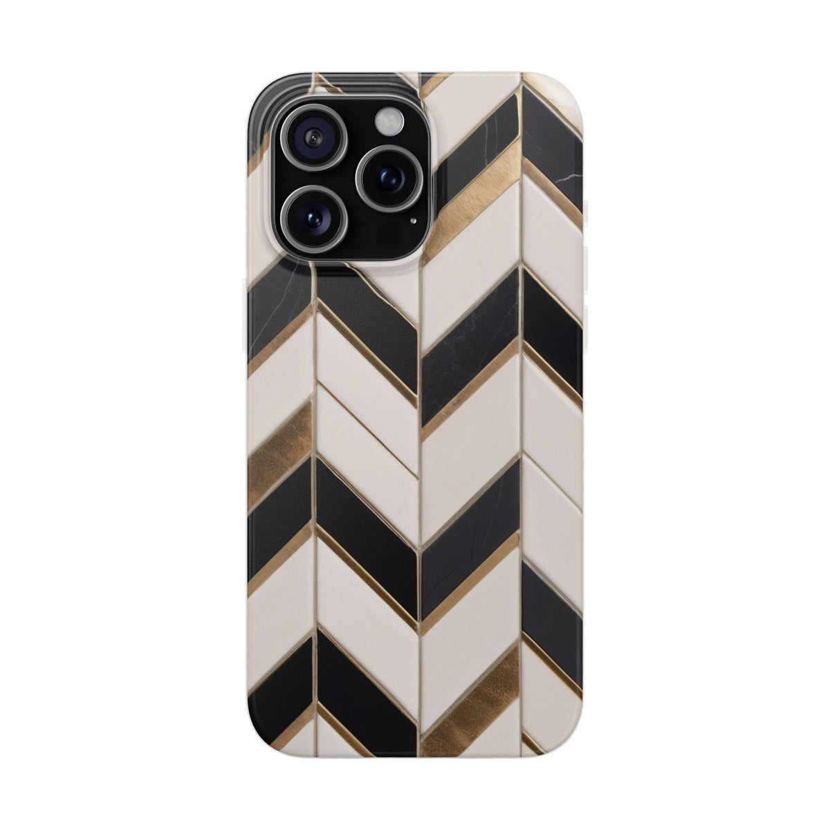 Herringbone Tile Pattern Phone Case - Cream & Charcoal with Gold Inlay