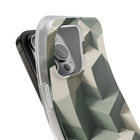 Minimal Isometric Cube Pattern Phone Case – Sage, Ivory & Grey 3D Effect