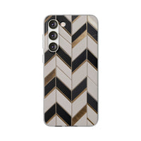 Herringbone Tile Pattern Phone Case - Cream & Charcoal with Gold Inlay