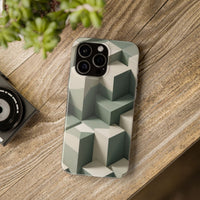 Minimal Isometric Cube Pattern Phone Case – Sage, Ivory & Grey 3D Effect