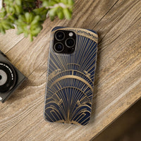 Art Deco Fan Motif Phone Case - Navy & Gold Luxury Design