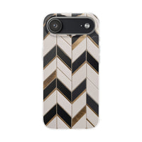 Herringbone Tile Pattern Phone Case - Cream & Charcoal with Gold Inlay