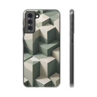 Minimal Isometric Cube Pattern Phone Case – Sage, Ivory & Grey 3D Effect