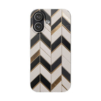 Herringbone Tile Pattern Phone Case - Cream & Charcoal with Gold Inlay