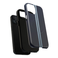 Navy Racing Stripe Matte iPhone Case - Dual Stripe Sport Design, Shockproof MagSafe® Compatible