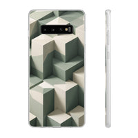 Minimal Isometric Cube Pattern Phone Case – Sage, Ivory & Grey 3D Effect