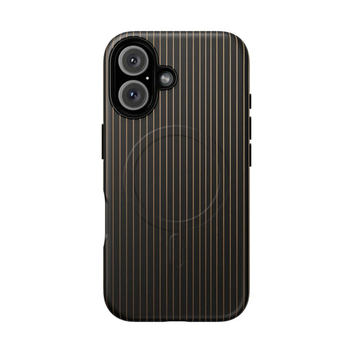 Black & Gold Pinstripe Matte iPhone Case - Luxury Shockproof MagSafe® Compatible Cover