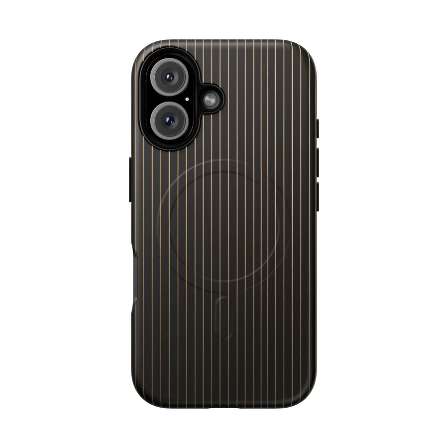 Black & Gold Pinstripe Matte iPhone Case - Luxury Shockproof MagSafe® Compatible Cover
