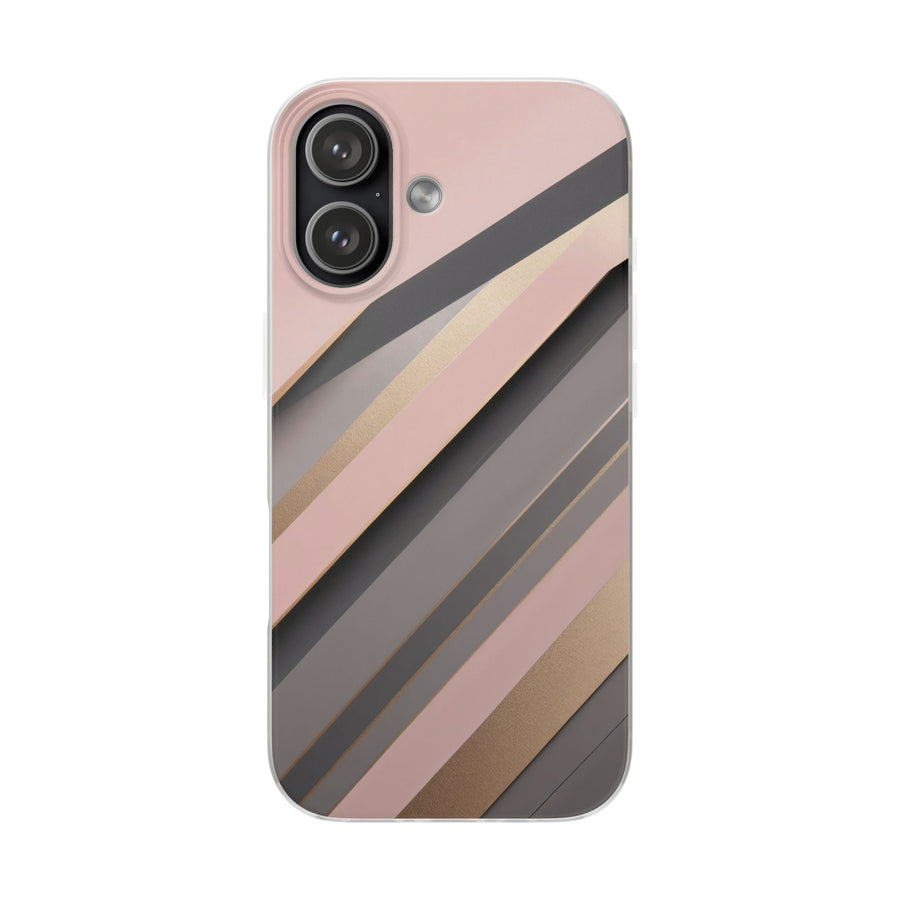 Diagonal Stripe Gradient Phone Case - Blush Pink & Grey with Gold Accents