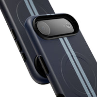 Navy Racing Stripe Matte iPhone Case - Dual Stripe Sport Design, Shockproof MagSafe® Compatible
