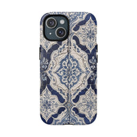 Mediterranean Tile iPhone Case – Blue & White, Shockproof MagSafe® Compatible