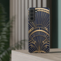 Art Deco Fan Motif Phone Case - Navy & Gold Luxury Design