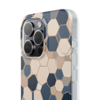 Luxury Geometric Hexagon Pattern Phone Case - Beige & Slate Blue Modern Design