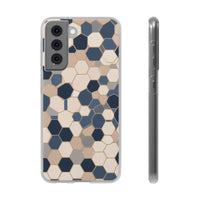 Luxury Geometric Hexagon Pattern Phone Case - Beige & Slate Blue Modern Design