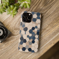 Luxury Geometric Hexagon Pattern Phone Case - Beige & Slate Blue Modern Design