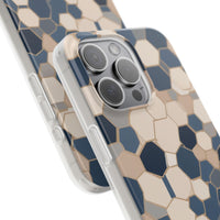 Luxury Geometric Hexagon Pattern Phone Case - Beige & Slate Blue Modern Design