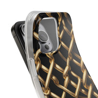 Gold Chain Link Pattern Phone Case - Matte Black Luxury Design
