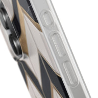 Herringbone Tile Pattern Phone Case - Cream & Charcoal with Gold Inlay