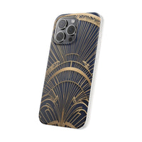 Art Deco Fan Motif Phone Case - Navy & Gold Luxury Design