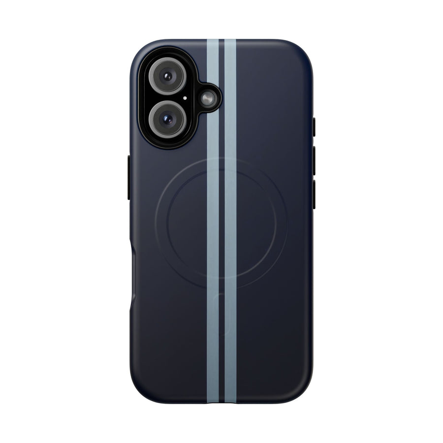 Navy Racing Stripe Matte iPhone Case - Dual Stripe Sport Design, Shockproof MagSafe® Compatible