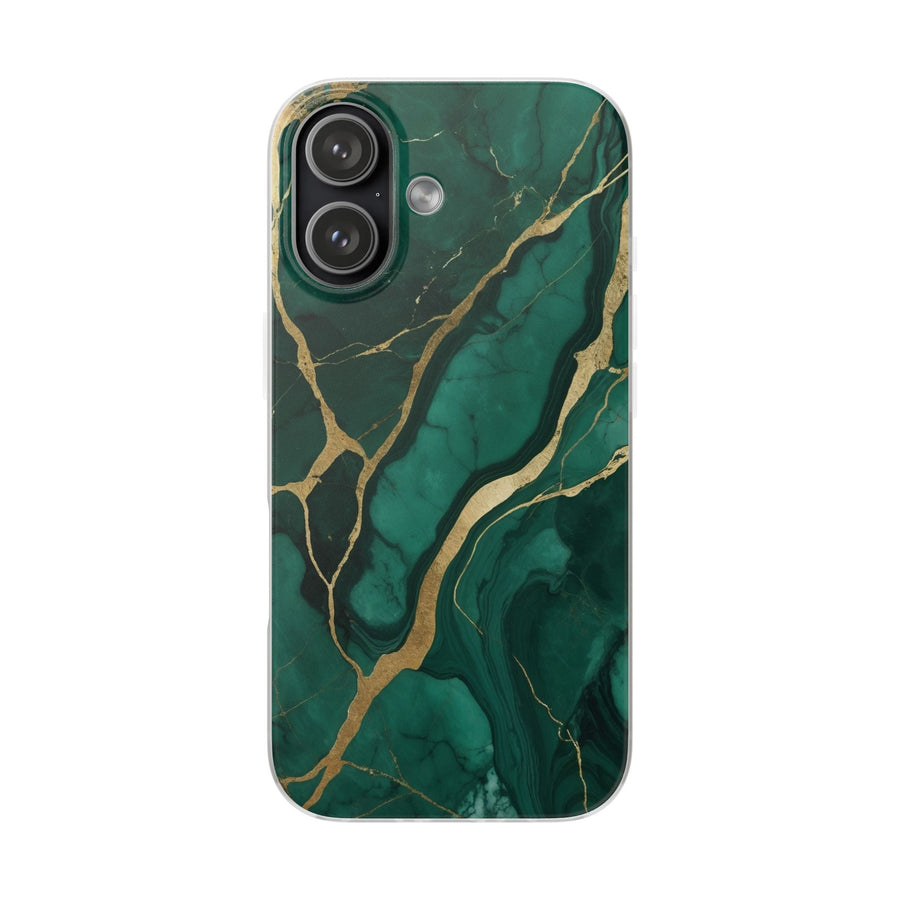 Green Marble & Gold Vein Phone Case - Luxe Stone Texture Pattern