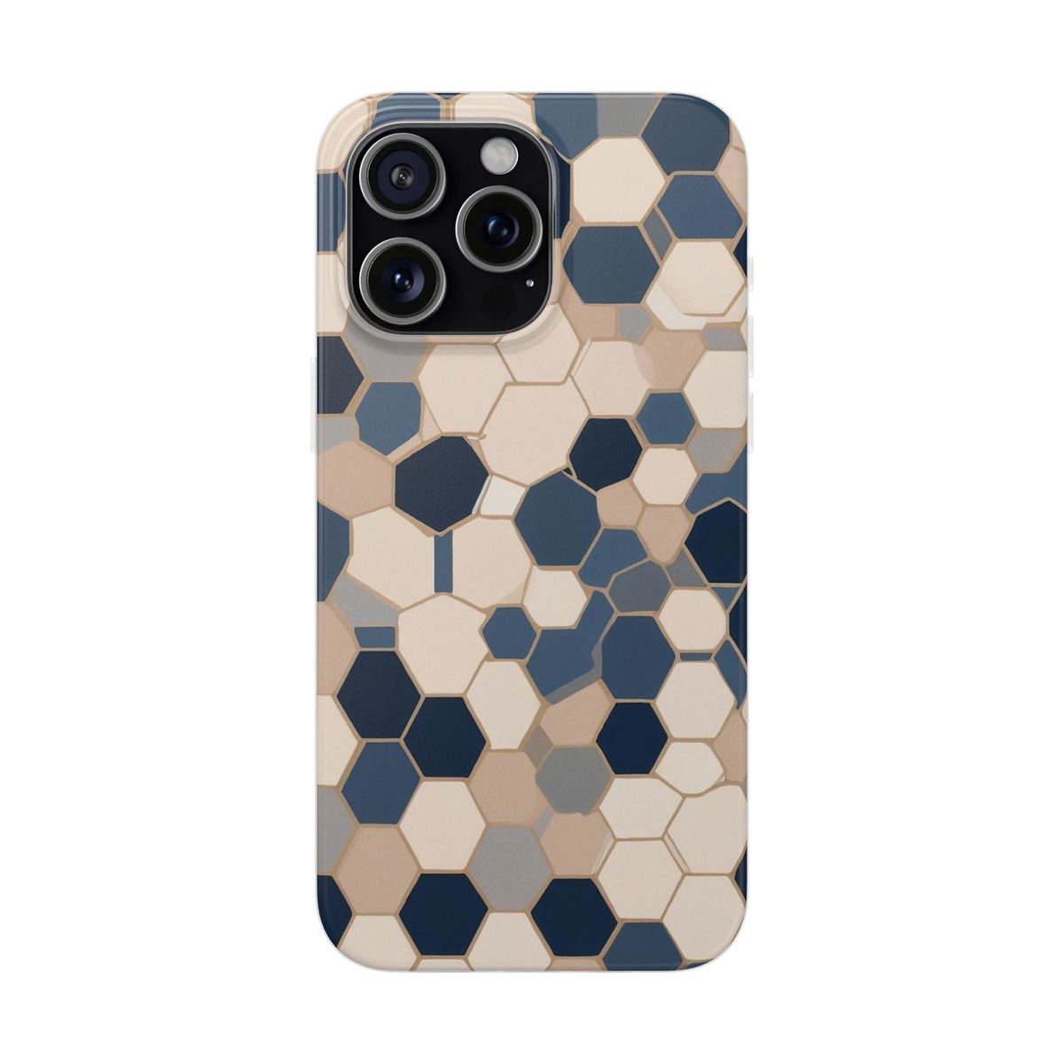 Luxury Geometric Hexagon Pattern Phone Case - Beige & Slate Blue Modern Design