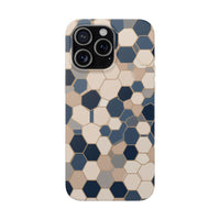 Luxury Geometric Hexagon Pattern Phone Case - Beige & Slate Blue Modern Design