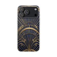 Art Deco Fan Motif Phone Case - Navy & Gold Luxury Design