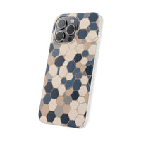 Luxury Geometric Hexagon Pattern Phone Case - Beige & Slate Blue Modern Design