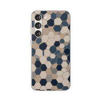 Luxury Geometric Hexagon Pattern Phone Case - Beige & Slate Blue Modern Design