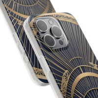 Art Deco Fan Motif Phone Case - Navy & Gold Luxury Design