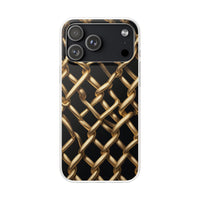 Gold Chain Link Pattern Phone Case - Matte Black Luxury Design