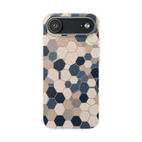 Luxury Geometric Hexagon Pattern Phone Case - Beige & Slate Blue Modern Design