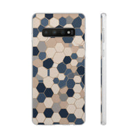 Luxury Geometric Hexagon Pattern Phone Case - Beige & Slate Blue Modern Design