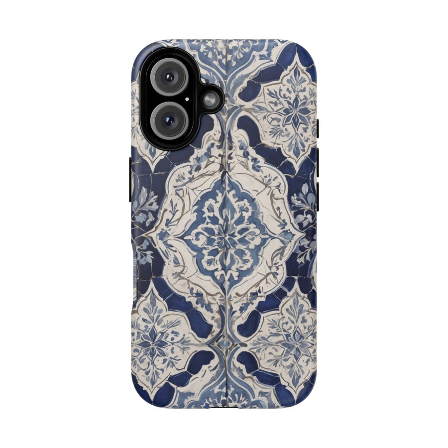Mediterranean Tile iPhone Case – Blue & White, Shockproof MagSafe® Compatible