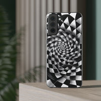 Checkerboard Spiral Illusion Phone Case - Bold Black & White Pattern