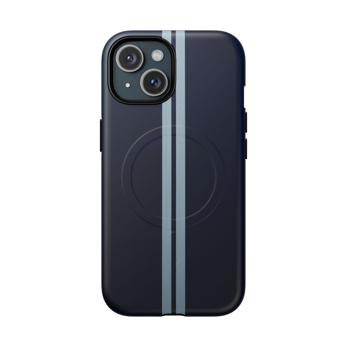 Navy Racing Stripe Matte iPhone Case - Dual Stripe Sport Design, Shockproof MagSafe® Compatible