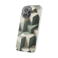 Minimal Isometric Cube Pattern Phone Case – Sage, Ivory & Grey 3D Effect