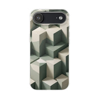 Minimal Isometric Cube Pattern Phone Case – Sage, Ivory & Grey 3D Effect